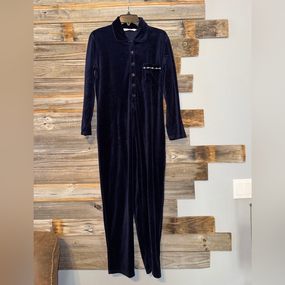 Vintage Victorias Secret Country Small- Blue Velvet Pajamas jumpsuit - Picture 1 of 4